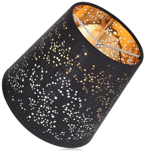 Kisangel Abat-jour Tissu Creux Noir et Or pour Lampe Clip-bulb Couverture Déco Compatible avec Lustres Lampes Murales Pied Ambiance Chaleureuse et Diffuseur Doux