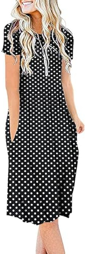 AUSELILY Damen Kleider Sommer Sommerkleider Knielang Kurzarm Empire Freizeitkleid Schicke Shirtkleider mit Taschen