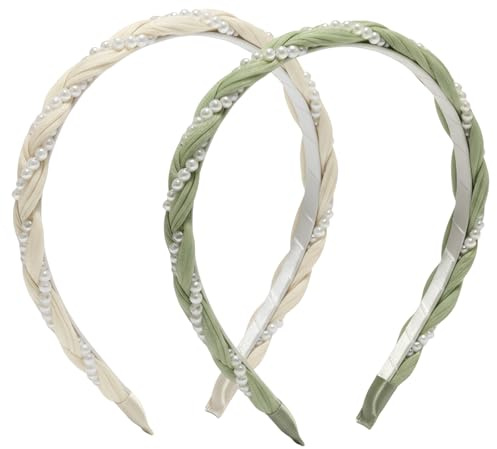 Qwrqwr 2 Stück Haarreifen Damen für Geflochtene Haare Mädchen Blumen Perlen Haarreif Kopfschmuck Kleider Accessoires für Weihnachten, Geburtstag, Karneval usw. Festliche (A)