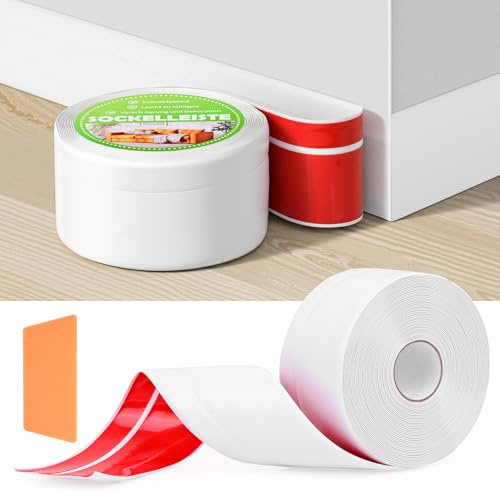 Plinthe souple autoadhésive 6M, largeur 5 cm, Plinthe adhésive en PVC blanc | Forte adhérence, pose sans perçage, PVC souple pour murs irréguliers et courbes, cuisine, salle de bain et rénovation