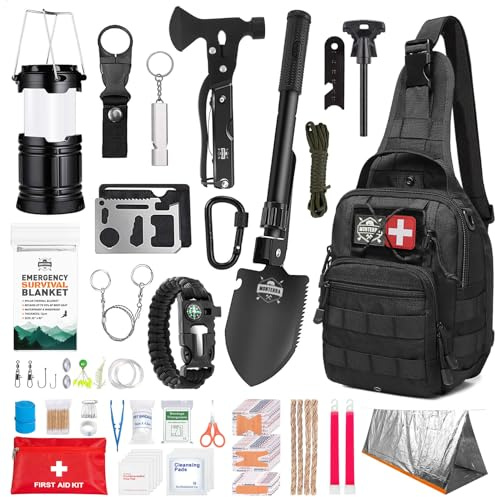 Monterra Survival Kit, First Aid, 214 Pcs, Emergency Gear and Supplies, Bug Out Go Bag, EDC, Molle System Backpack, Hiking, Camping, Outdoor Accessories, Gifts for Men.