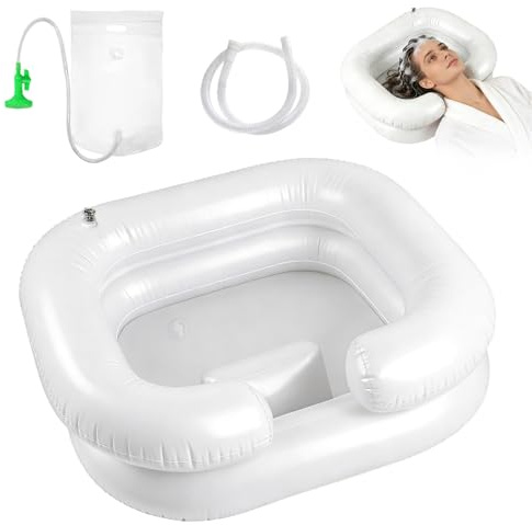 Aufblasbares Haarwaschbecken für Bettlägerige mit Duschkopf und 1m Ablaufschlauch – Ideal zum Haarewaschen für Schwangere, Verletzte und Senioren im Bett