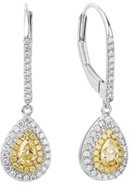 Daesar Ohrhänger Weißgold 585 EchtWeißgold Damen, Ohrringe Hängend Tropfen mit Gelber Diamant 0.25ct und Diamant 0.28ct Hochzeit Ohrhänger Allergiefrei für Frauen