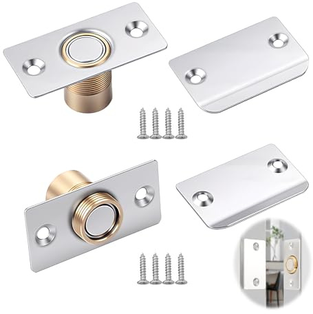 2 Pack Magnetic Door Catch, Silent Ball Catch Silver Door Magnet Adjustable Strong Magnet Invisible Cupboard Closure with Identical Installation Dimension Fit for Kitchen Cabinets Drawers Wardrobes