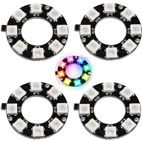 Joycabin 4 Stück WS2812 RGB LED Ring, 8 Bit 5050 Modul | 8 Bit adressierbares LED Ring Modul mit 5050 RGB LEDs, geeignet für Arduino, Raspberry Pi und kreative DIY Projekte