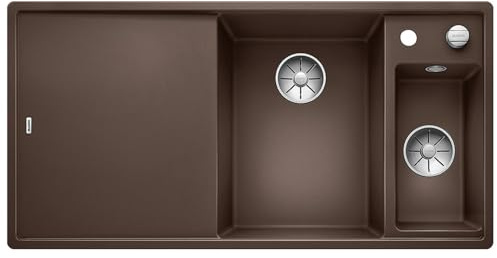 BLANCO AXIA III 6 S | Granitspüle aus SILGRANIT cafe | Einbauart: Einbau von Oben | Hauptbecken rechts | mit Holzschneidbrett | für 60 cm breite Unterschränke | + Schneidbrett | [100x51x20,2 cm]
