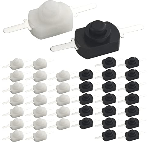 WMYCONGCONG Lot de 40 Interrupteur à bouton poussoir mini interrupteur marche-arrêt DC 30V 1A pour lampe torche lampe de poche prise murale, blanc et noir