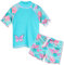 HUAANIUE Girls 2PCS Swimsuit 3-11Y Swimming Set Short Sleeve Swimwear Summer Beach Swimming Costume Outfit Sun Suit(Cyan,8A