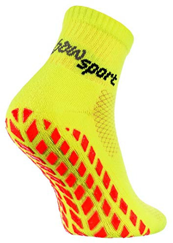 Rainbow Socks - Damen Herren Neon Sneaker Sport Stoppersocken - 1 Paar - Gelb - Größen 36-38