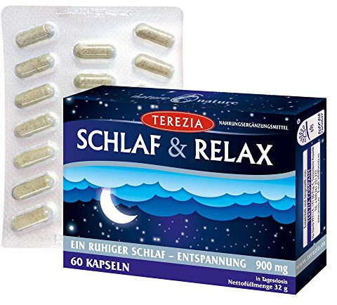 TEREZIA Schlaf & Relax Kapseln mit Baldrian und Melisse, 60 Stück | Passionsblume, Lavendel, pflanzliche Kräuter, glutenfrei, Abendroutine