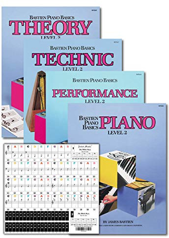 Bastien Piano Basics Level 2 Learning Set by Bastien - Lesson, Theory, Performance, Technique and Art Books and Juliet Music Piano Keys 88/61/54/49 Full Set Removable Sticker