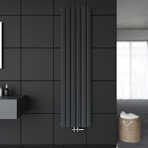 SONNI Paneelheizkörper Vertikal Flachheizkörper Anthrazit Doppellagig 1800x462mm Heizung Heizkörper mit Weiß Multiblock Hahnblock Heizkörper Thermostat