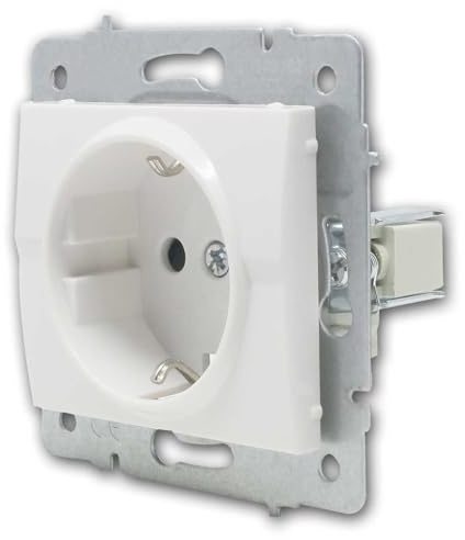 LOGI Schutzkontakt-Steckdose, weiß glänzend, ohne Rahmen, Schraubklemmen, passend für Montagedose Ø60mm