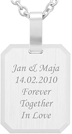 Hanessa 925 Sterling Silber Kette mit Gravur 42 + 3 cm mit Anhänger Rechteck Dog Tag in silber - Personalisierte Halskette Damen Silberkette Schmuck - Geschenke personalisiert