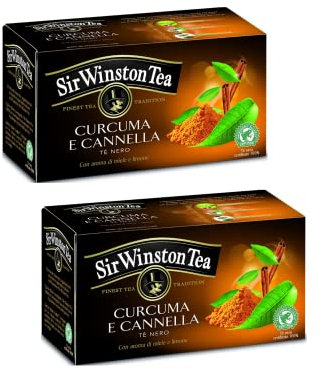 Sir Wiston Tea® | Tè Nero Curcuma e Cannella con Aroma di Miele e Limone - 2 x 20 Bustine di Tè (70 Gr)
