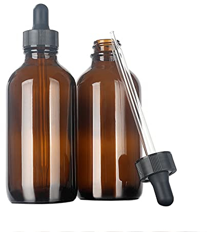 Magic Season Boston Bouteilles Rondes en Verre (Ambré / 120 ml avec Compte-gouttes/Lot de 2)