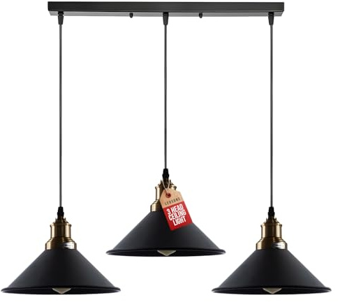 LEDSone 3-flammige Vintage-Decken-Hängeleuchte, Schwarz, Industrie-Stil | Loft-Stil, Metall, Rechteckig, Ohne Glühbirne