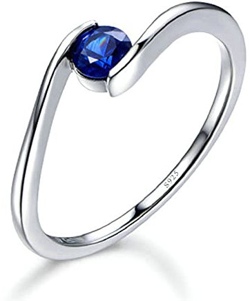 ANAZOZ Solitärring Ring 925 Silber Damen, Simulierte Nano Blauen Saphir Rundschliff Echt Silber Damenring Gr. 56 (17.8)
