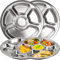 ZOOFOX Set of 4 Stainless Steel Dinner Plates, Portion Control Divided Plates with 4 Sections, Round Serving Platter, Cafeteria Mess Tray, Camping Dishes, 10 inches