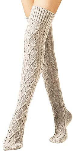 YAMEE Kniestrümpfe Damen Overknee Winter Strick Strümpfe, Beinwärmer für Damen Gestrickt, Stiefelstrümpfe Legwarmers für Damen Beinstulpen 1 Paar