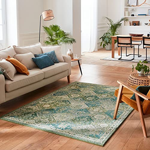 Nazar Teppich, Vintage, moderner Stil, Kurzflor, waschbar, Schlafzimmer (160 x 230 cm, 768 Grün)