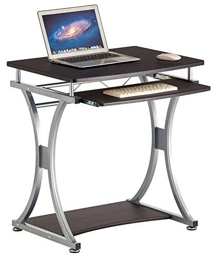 BAKAJI Scrivania con Portatastiera Estraibile e Ripiano Tavolo da Lavoro Porta Pc Computer in Metallo e Legno MDF Arredamento Casa Ufficio Cameretta Design Moderno Compatta Colore Brown