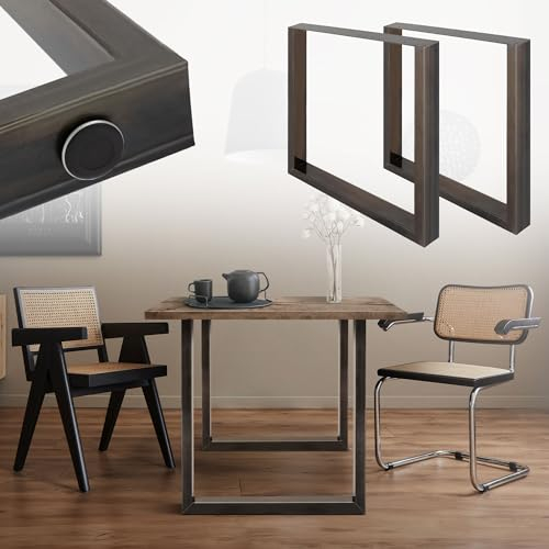 ECD Germany 2X Tischbeine aus Vierkantprofilen, 70x72 cm, Industrial, pulverbeschichtete Stahl, Industriedesign, Metall Tischkufen Tischuntergestell Tischgestell Möbelfüße, für Esstisch, Schreibtisch