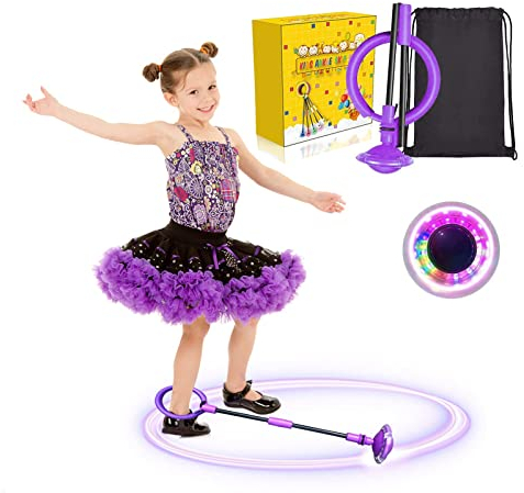 Kqpoinw Kinder Blinkender Springring, Swing Wheel mit Lichtrad Knöchelsprungball Glühender Springender Ball Blinkender Sprungball Spielzeug für Kinder und Erwachsene (Violett)