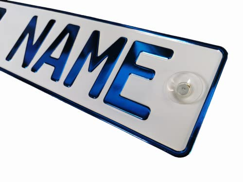 Namenschild LKW Fahrer Autofahrer in Weiß Farbe vom Text ist in Blau Metallic (Folie) farbig TRUCK Trucker Funschild