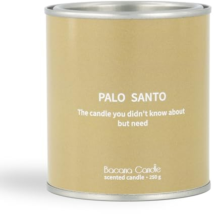 Bacana Candle - Vela Perfumada en Vaso - Vela Aromática en Lata con Tapa - Vela Original para Regalo - 250 gramos - Palo Santo