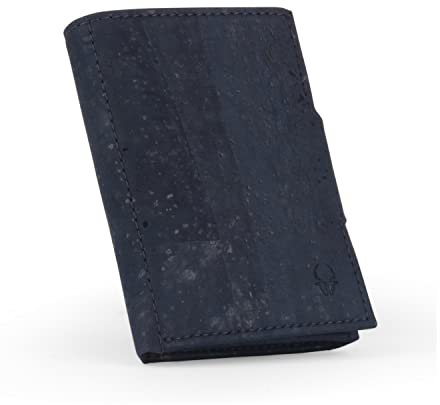 DONBOLSO Wallet NextGen Korkleder - Vegan Leather Slim Geldbörse - Geldbeutel mit RFID Schutz aus veganem Leder - Kartenetui bis 11 Karten - Mini Portemonnaie für Herren und Damen - Kork Blau