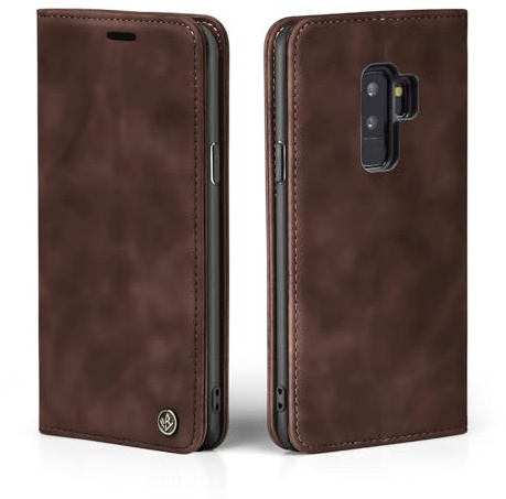 LBH Handyhülle für Samsung Galaxy S9+ in Dunkelbraun mit Karten- und Geldfach Smartphone Hülle mit Standfunktion Flip Case Schutzhülle Magnetverschluss Vintage