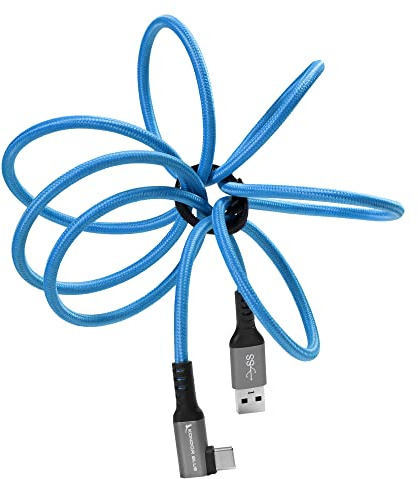 KONDOR BLUE | USB-A to USB-C 3.0 Right Angle High Speed Data and Charging Cable 3A 60W 5G | 5FT Ultra-Durable, & Nylon Braided with Reinforced Metal Connectors | Blue