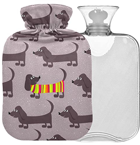 Naanle Wärmflasche mit Bezug Dackel Hunde Transparente Warmwasserflasche Wärmflasche für Bett Handfüße Wärmer Schmerzlinderung Wärme und Kältetherapie 2L Groß