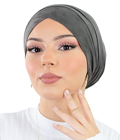 Lamis Hijab TU-5 Turban für muslimische Frauen, Wildleder, zum Überziehen, mausgrau, One size
