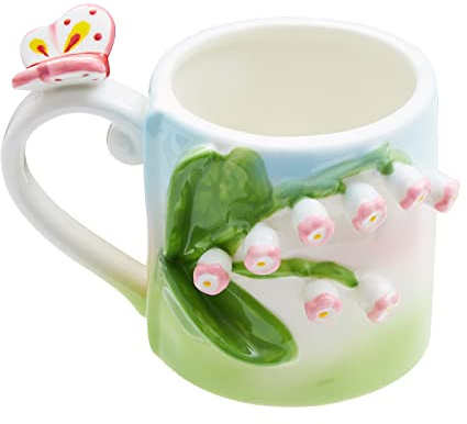 Szoyeay 3D Flower Coffee Mug Lily of the Valley Ceramic Cup,12 oz Cute Handmade Mugs,Christmas Birthday Surprise for Friends Family or Flower Lovers (Pink Lily of the Valley)