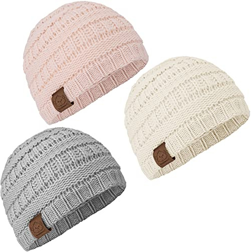 KeaBabies 3-Pack Baby Mützen für Jungen, Mädchen - Stretchy Knit Baby Mützen, Niedliche Neugeborenen & Kleinkind Wintermütze, Weiche & Warme Kinder Mütze 0-6 Monate (Sweet PEA, S)