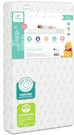 Delta Children - Disney Winnie the Pooh Crib & Toddler Mattress - Dual-Sided - Waterproof - GREENGUARD Gold Certified - Non-Toxic - Lightweight - Made in USA - Sustainable Fiber Core - 52L x 27.5W