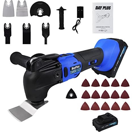 Akku Multi Tool Oszillierende Schleifmaschine Cutter Scraper Schleifmaschine Akku Set 300W Oszillierende Multi Tool mit Zubehör Kit,6 Speed Oszillieren, 4° Oszillationswinkel