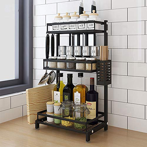 HUOLE Étagère à Épices, Panier de Rangement Coulissant sous Evier, Étagère de Rangement et Organisation pour Cuisine, Salle à Manger et Salle de Bain, Noir, 34*21*61 cm