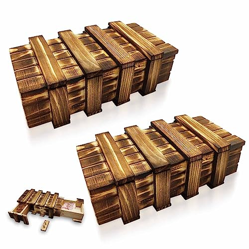 2 Stück Holz Geschenkbox, Magische Rätselbox mit 2 Sicheren Fächern, Magische Geschenkbox Puzzle Box für Geschenk Schmuck Geld, Hochzeit Geburtstag Geschenk Mystery Knobelspiel Hochzeit