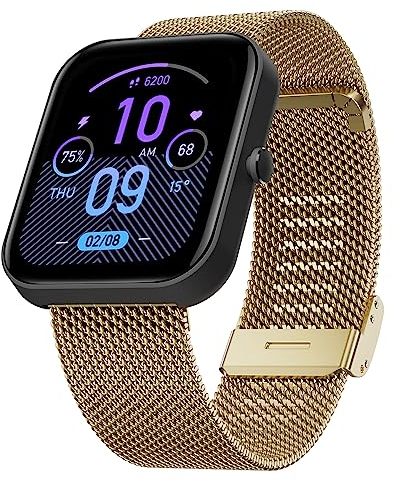 Hiseus Armband Kompatibel mit Amazfit Bip/Bip Lite/Bip S/Bip S Lite/Bip U/Bip U Pro, Edelstahl Metall Mesh Gewebte Ersatzarmband Armbänder für Bip 3/Bip 3 Pro (Gold)