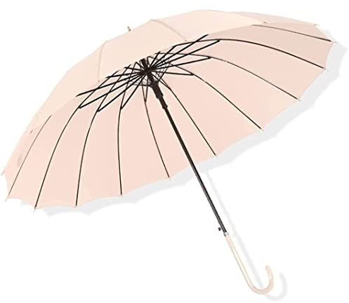 AMYSTY Regenschirme Sturmfest Schirm Einfarbiger Golf-Regenschirm, Winddicht, Luxus-Stockschirm, Ledergriff, Reise, Hochzeit, Cane-Regenschirm Regenschirm (Color : Apricot)