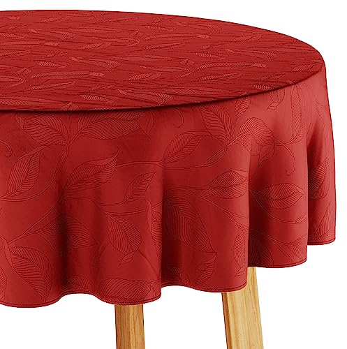 Filumi Tischdecke 130x130 cm rund Rot Abwaschbar Für Indoor Outdoor Pflanzenmuster Amalu