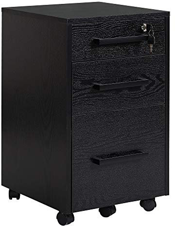 HOMCOM Caisson de Bureau à roulettes 3 tiroirs 1 verrouillable 1 classeur en Bois Noir
