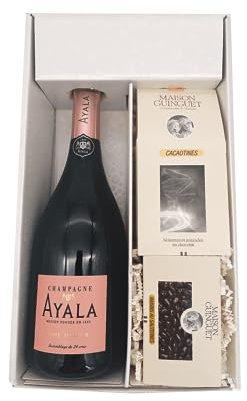 Confezione regalo bianca - Champagne Ayala -1 Rosé - Cacaotines (1x150g) et Raisins au sauternes (1x100g) MAISON GUINGUET