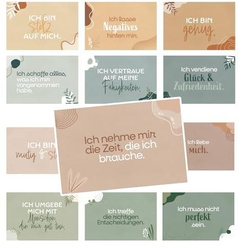 Logbuch-Verlag Affirmationskarten Set für Erwachsene, 24 Stück: Kleine Motivationskarten, positives Mindset, Sprüche Lebenskarten Geschenk Karten Achtsamkeit, 8,5 x 5,5 cm