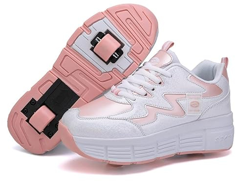 WOWEI Schuhe mit Rollen für Jungen Mädchen Skateboardschuhe Sportschuhe Rollschuhe Kinder Erwachsene 2-in-1-Multifunktionsrollschuhe Sneakers Mit Rollen Outdoorschuhe (BZX-T14, 36EU)