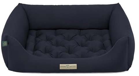HOUND & NATURE | Orthopädisches Hundebett Zermatt, Hundekorb Mittelgroße Hunde mit hohem Rand, Kuscheliges Hundesofa mit Hundekissen waschbar (M - 95x70 cm, Dunkelblau)