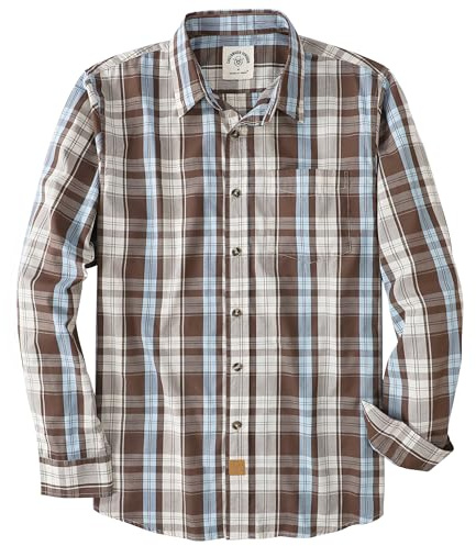 Dubinik® Chemise Homme Casual Poche Leger Doux Regular Bouton Classiques Carreaux Manches Longues Marron Bleu 052 S